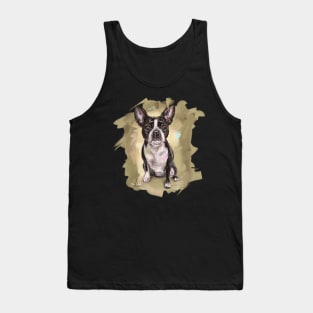 Contemporary Painting of a Cute Boston Terrier on a Beige Background Tank Top